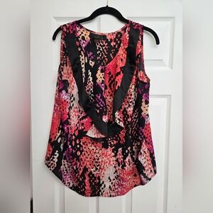 Worthington Asymmetrical Ruffled Pink and Black Blouse